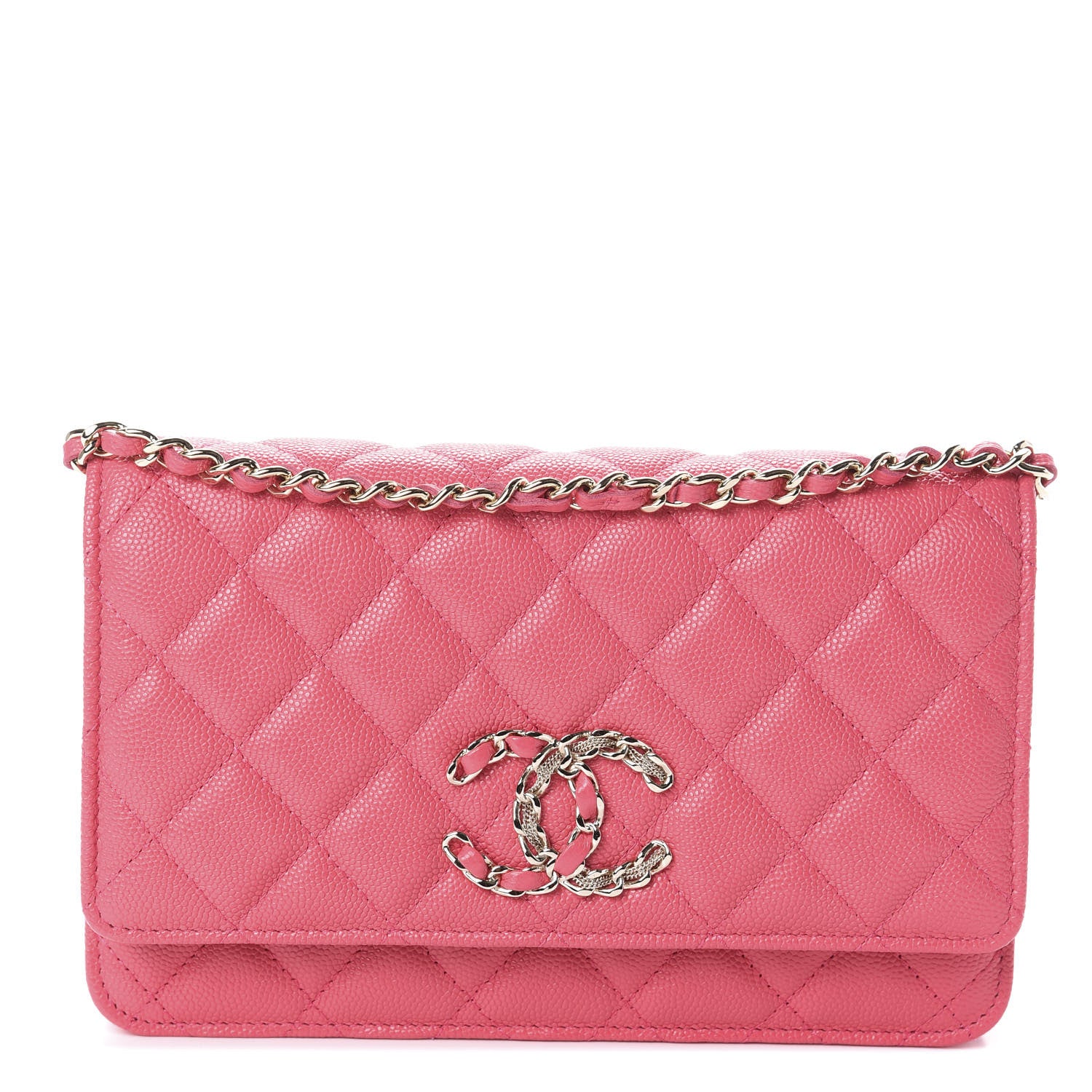 Chanel Caviar Quilted French New Wave Chain CC Wallet On Chain WOC Pink 1 of 9
