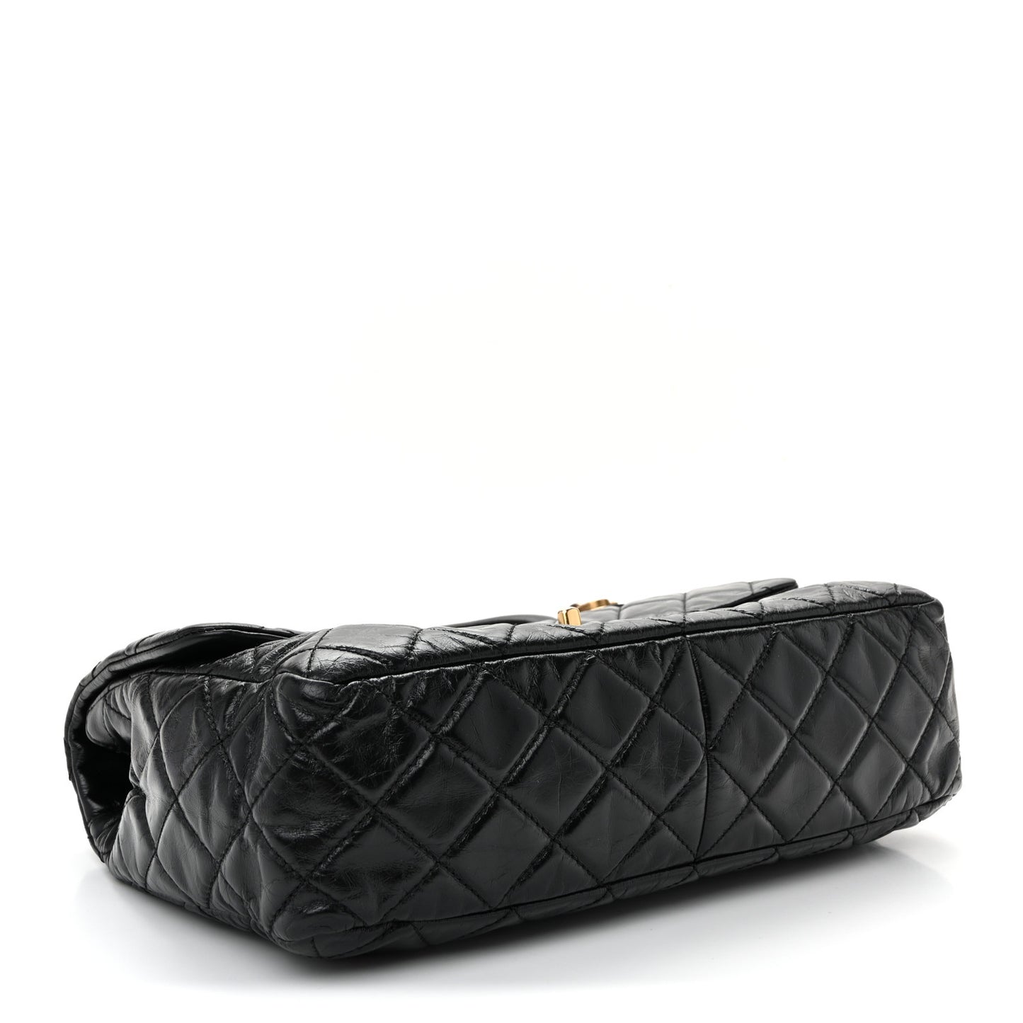 Glazed Calfskin Castle Rock Medium Flap Black