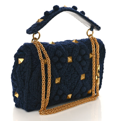 Valentino Garavani Cashmere Medium Roman Stud Shoulder Bag Marine 3 of 8