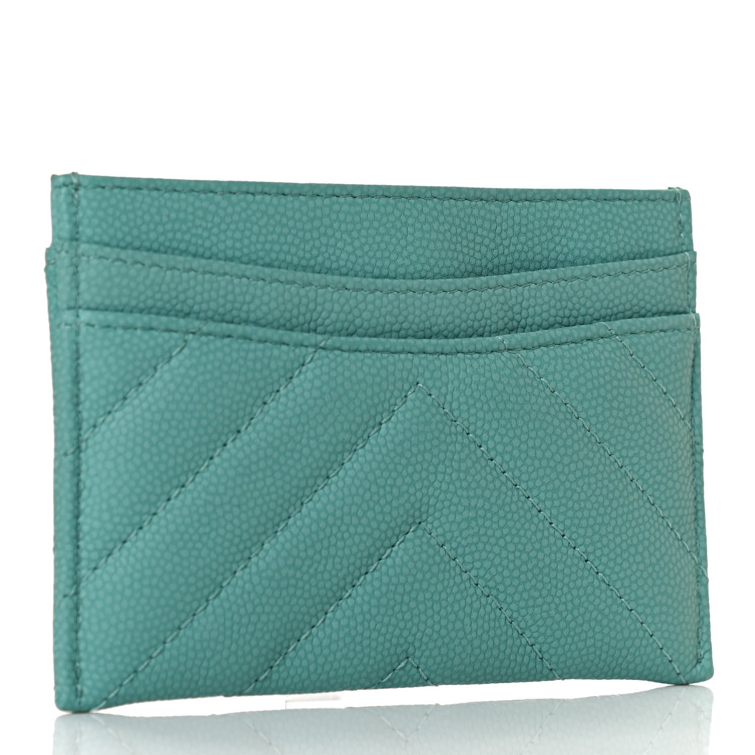 Chanel Caviar Chevron Quilted Card Holder Turquoise 3 of 8