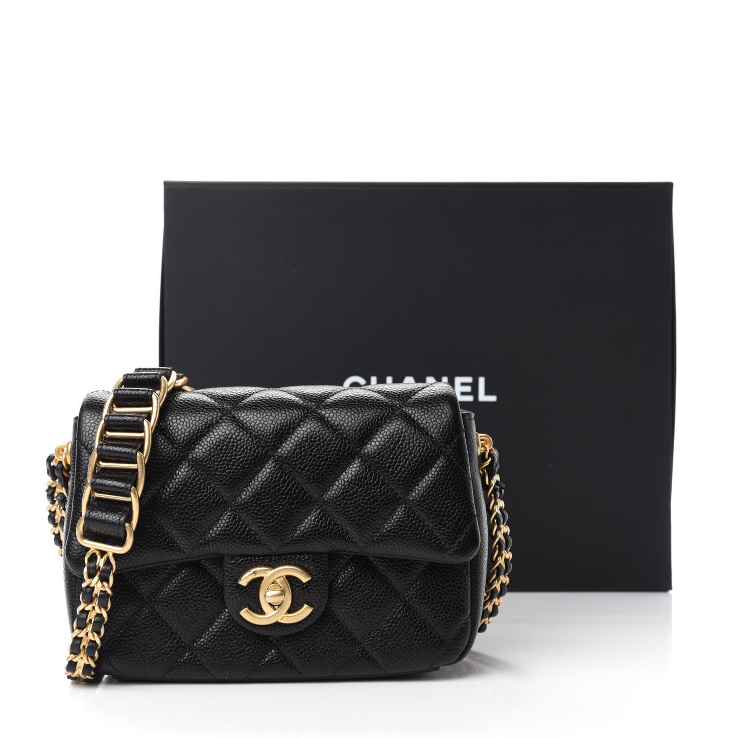 Caviar Quilted Mini Chain Soul Flap Black