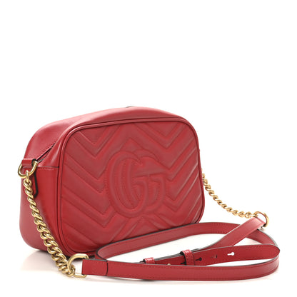 Gucci Calfskin Matelasse Small GG Marmont Chain Shoulder Bag Hibiscus Red 3 of 11