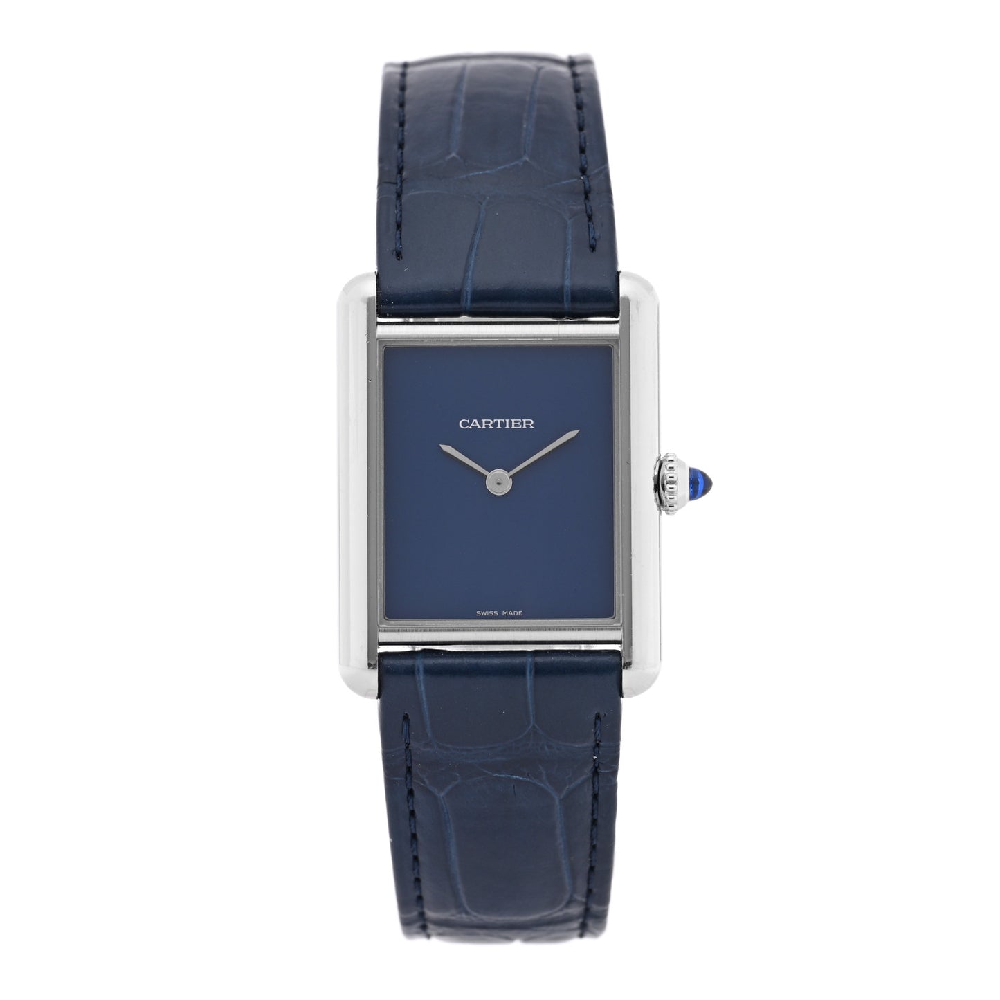 Stainless Steel Alligator 25mm Must de Cartier Tank Quartz Watch Blue