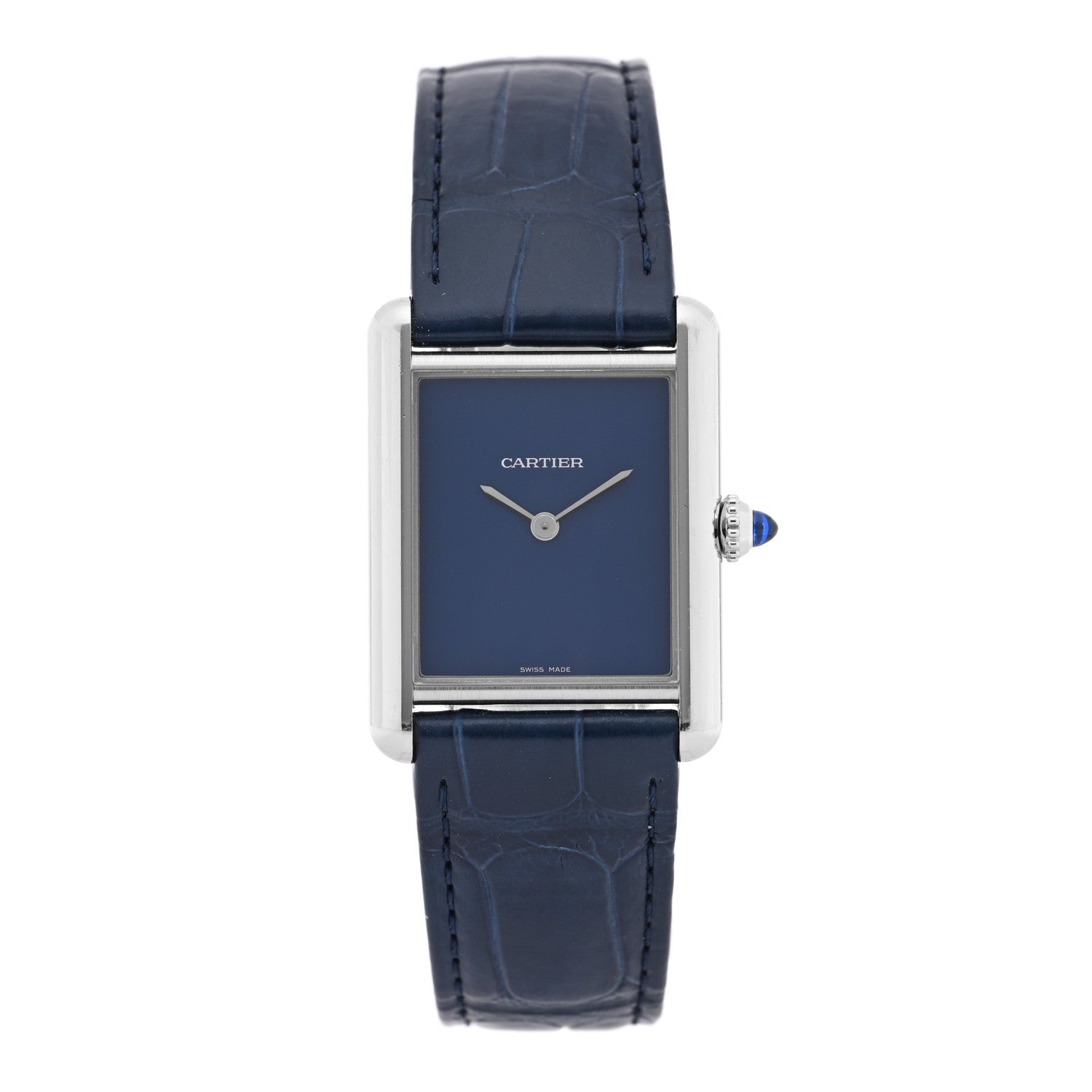 Cartier Stainless Steel Alligator 25mm Must de Cartier Tank Quartz Watch Blue 1 of 5