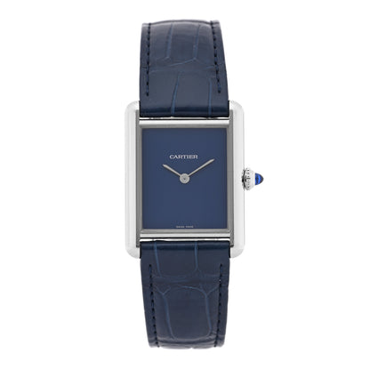 Cartier Stainless Steel Alligator 25mm Must de Cartier Tank Quartz Watch Blue 1 of 5