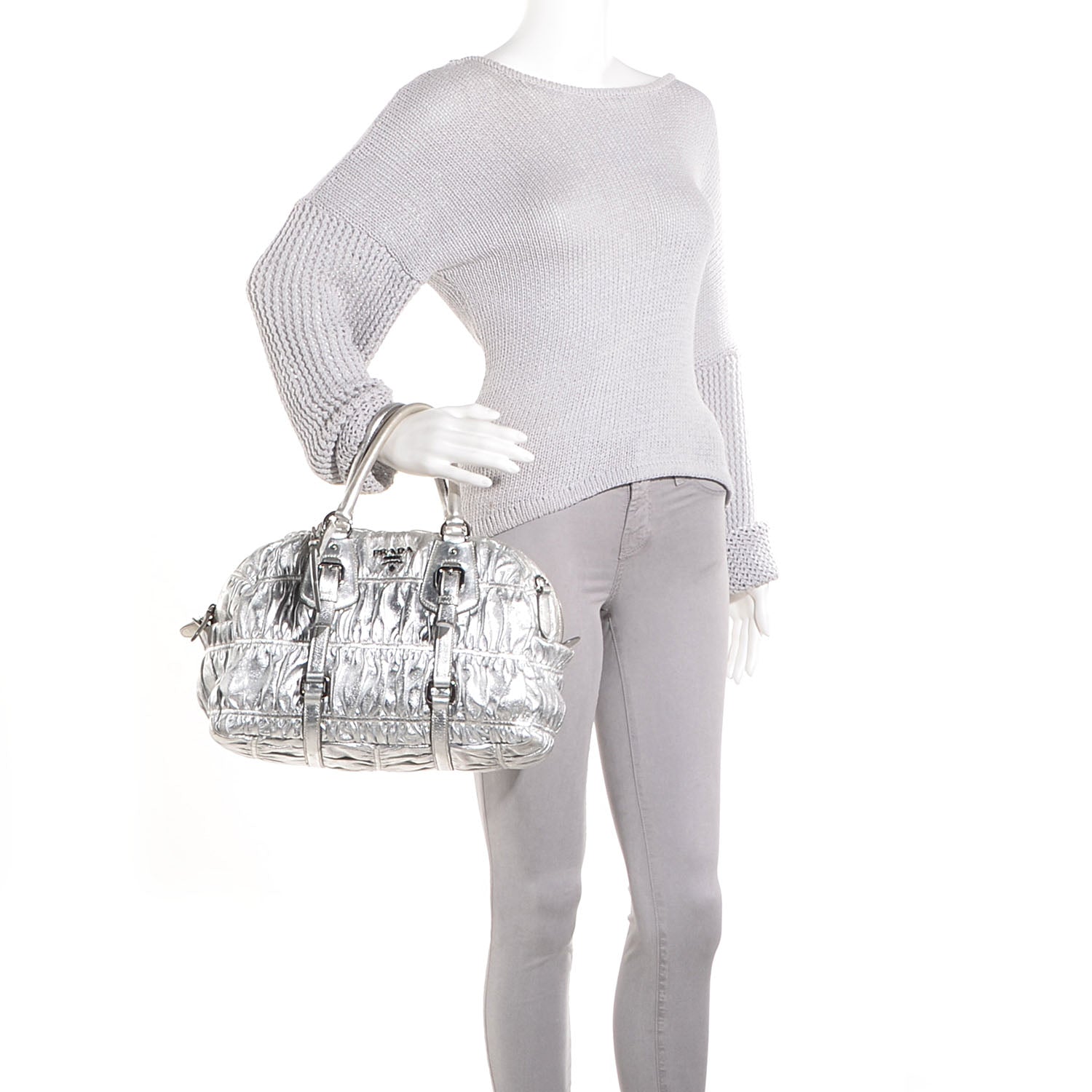 Prada Nappa Gaufre Bowler Argento 2 of 10