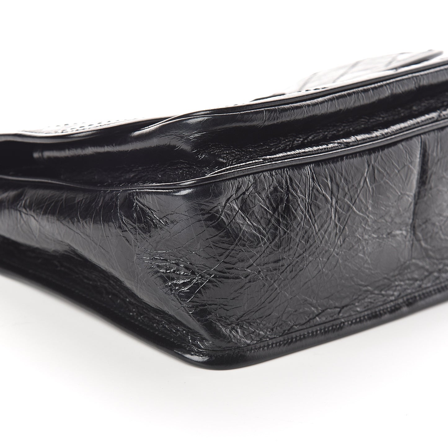 Crinkled Calfskin Matelasse Monogram Medium Niki Chain Satchel Black