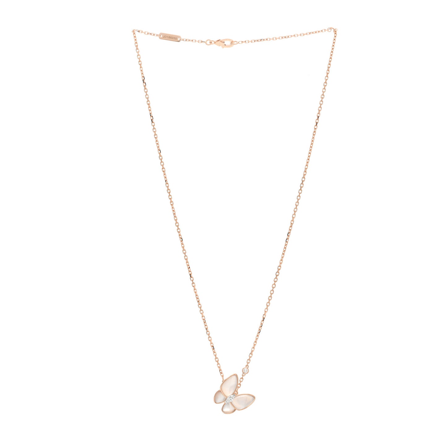 18K Rose Gold Diamond Mother of Pearl Two Butterfly Pendant Necklace