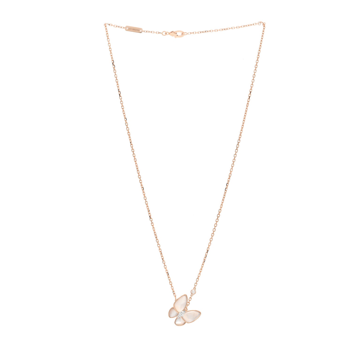 Van Cleef & Arpels 18K Rose Gold Diamond Mother of Pearl Two Butterfly Pendant Necklace 2 of 5