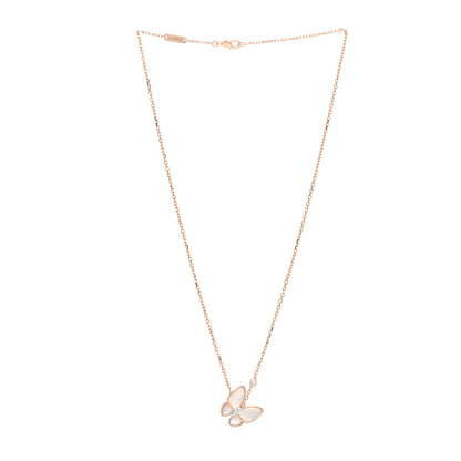 Van Cleef & Arpels 18K Rose Gold Diamond Mother of Pearl Two Butterfly Pendant Necklace 2 of 5