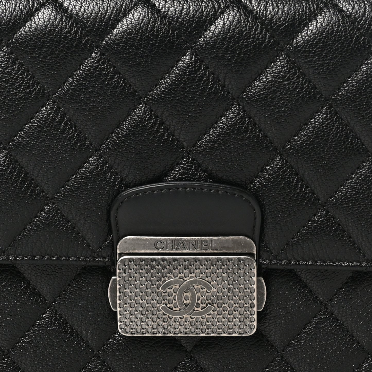 Goatskin Quilted Small CC University Top Handle Flap Black
