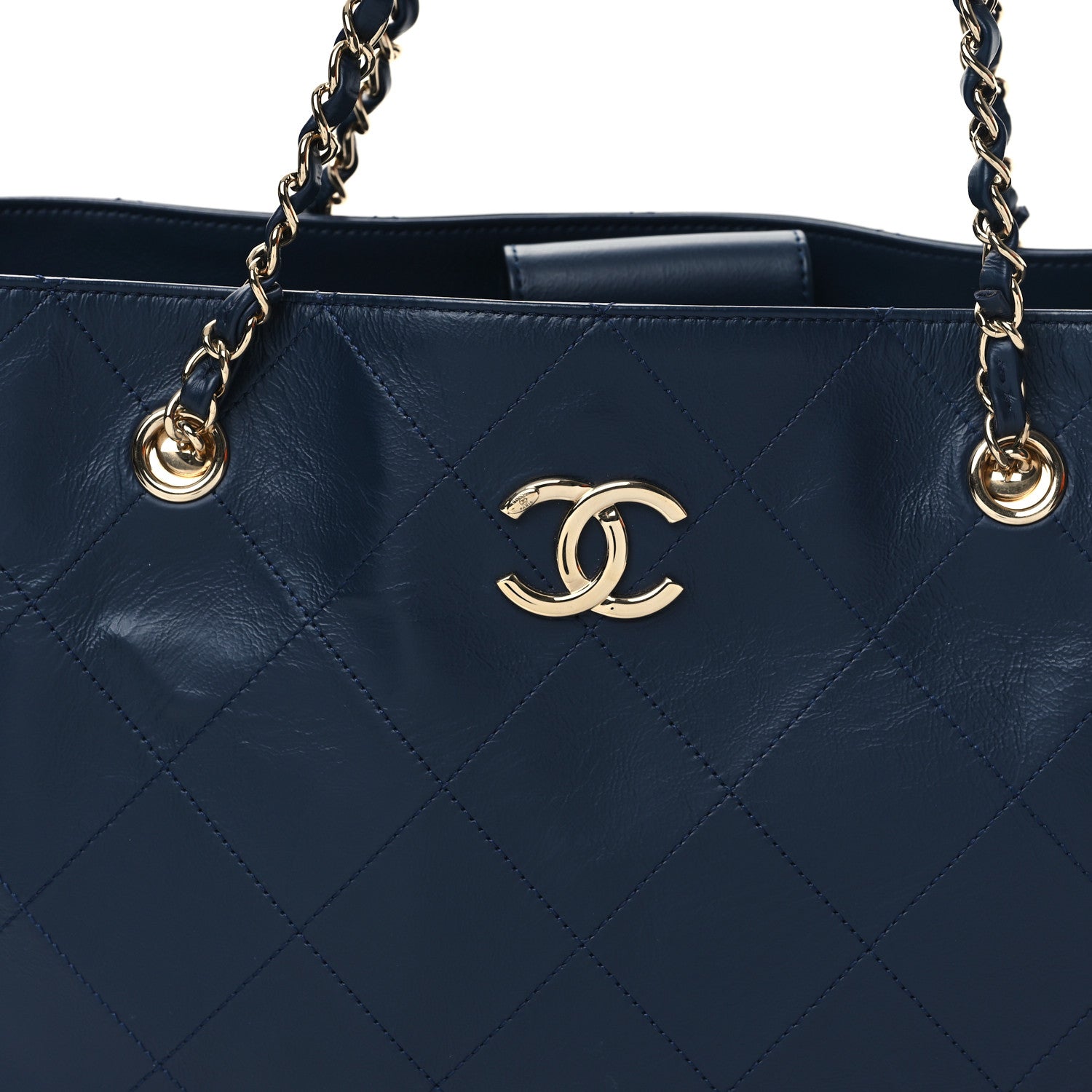 Chanel Glazed Calfskin Stitched Shopping Tote Blue 4 of 11