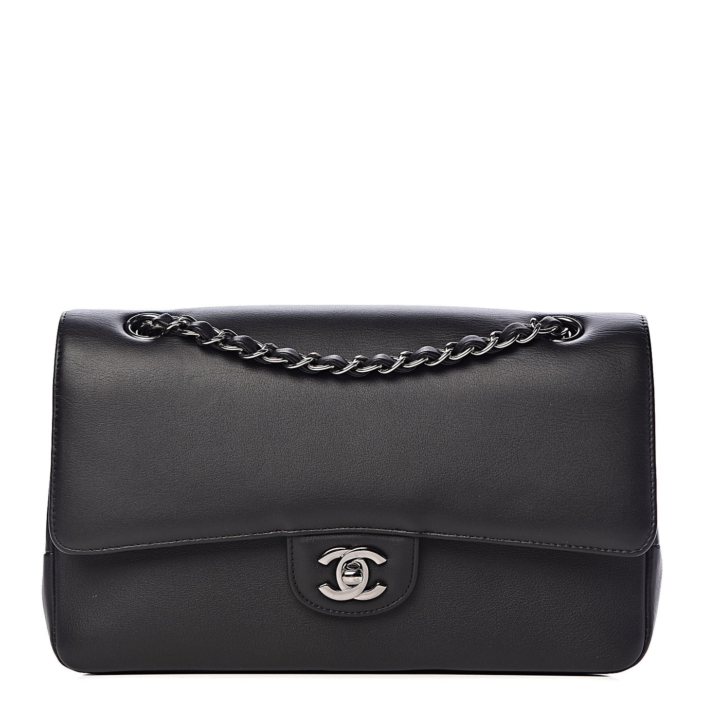 Calfskin Medium Classic Pure Double Flap Black