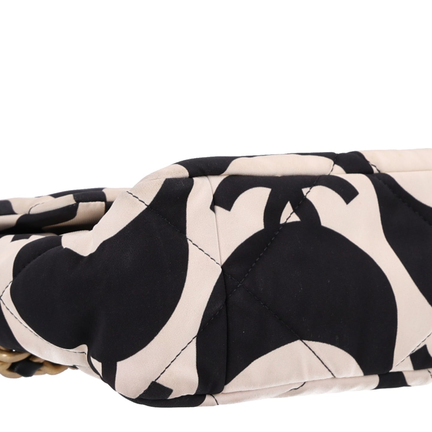 Fabric Printed Large Chanel 19 Flap Black Ecru