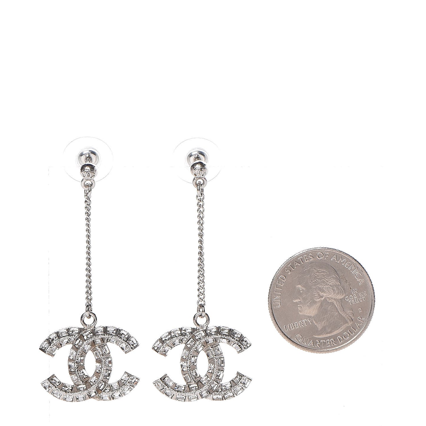 Baguette Crystal CC Drop Earrings Silver