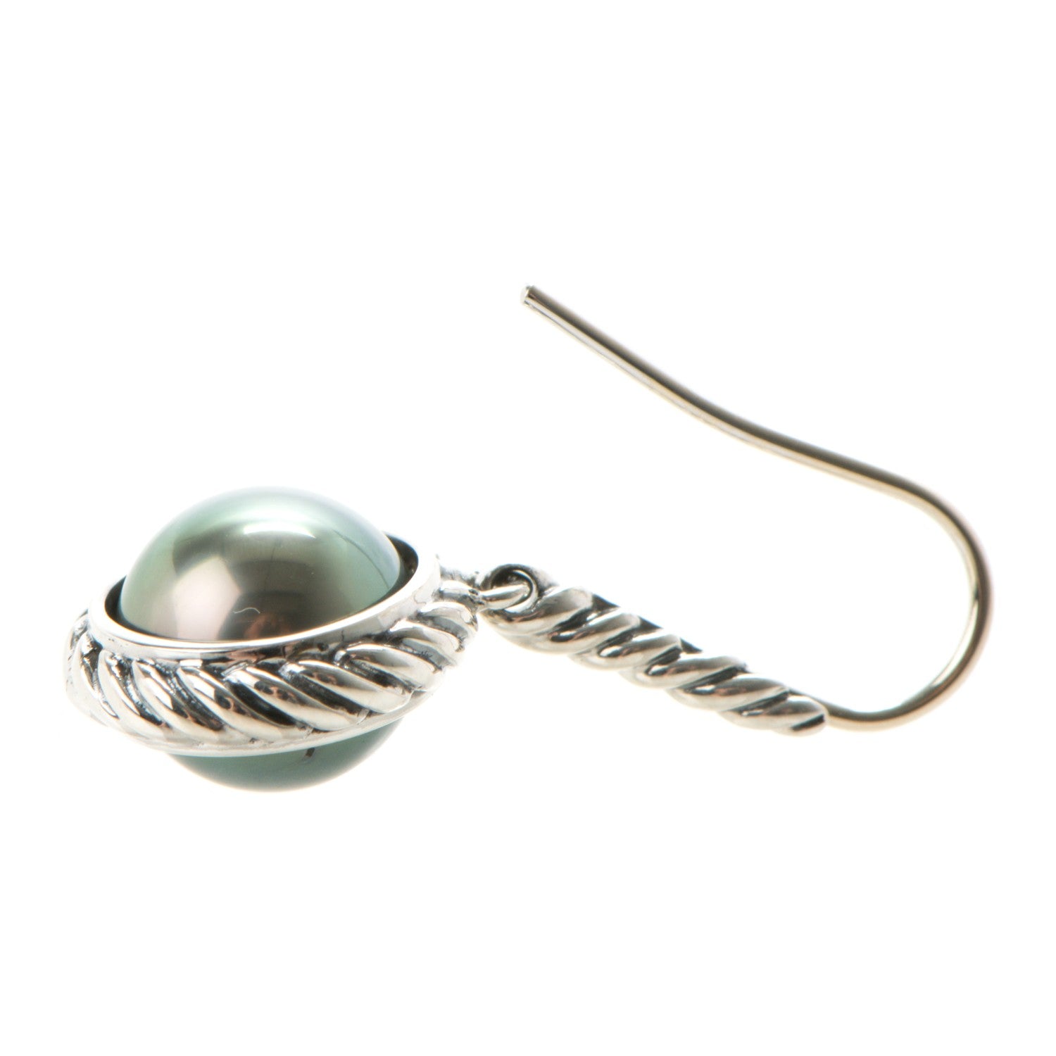 David Yurman Sterling Silver Tahitian Pearl 9mm Cable Drop Earrings 4 of 6