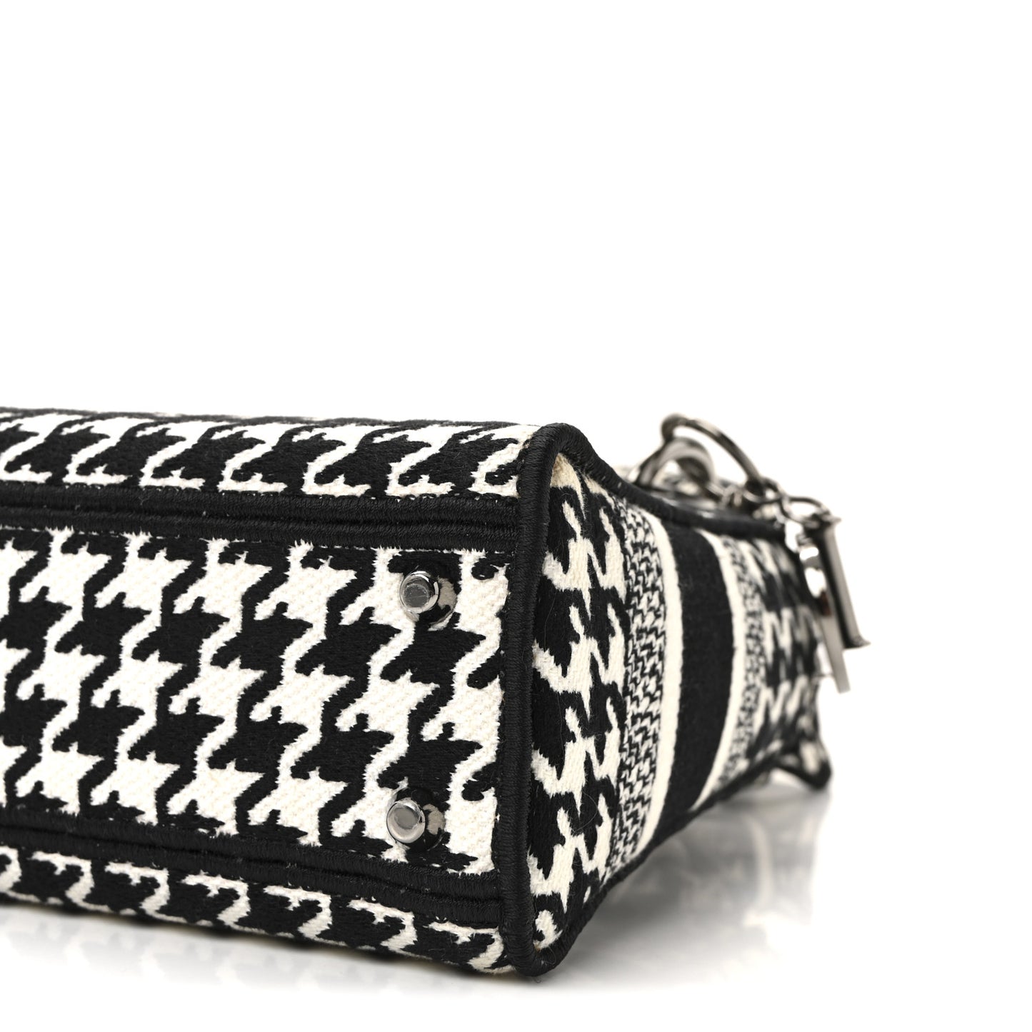 Canvas Houndstooth Embroidered Mini Lady D-Lite Black White
