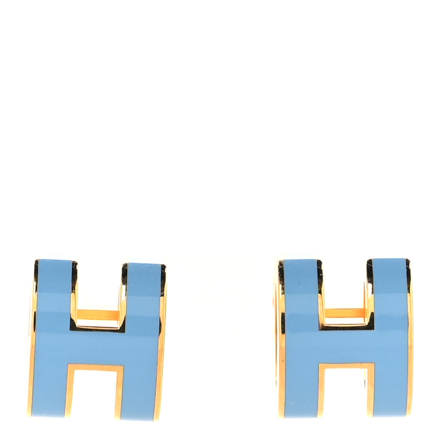 Gold Lacquered Mini Pop H Earrings Bleu Jean