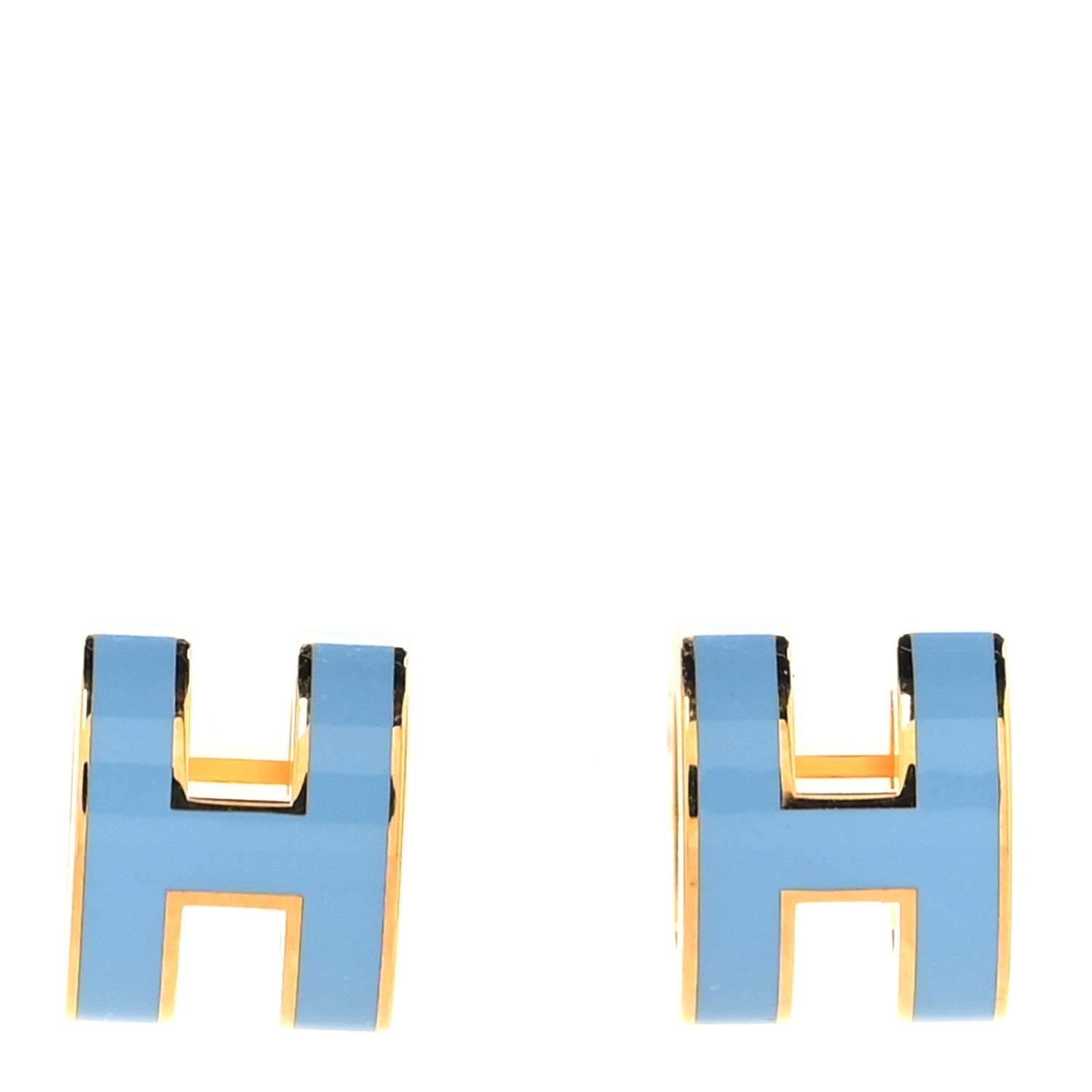 Hermes Gold Lacquered Mini Pop H Earrings Bleu Jean 1 of 5