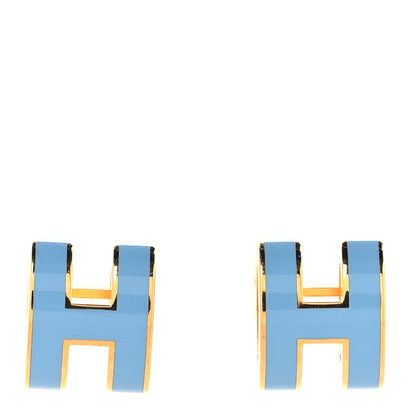 Hermes Gold Lacquered Mini Pop H Earrings Bleu Jean 1 of 5