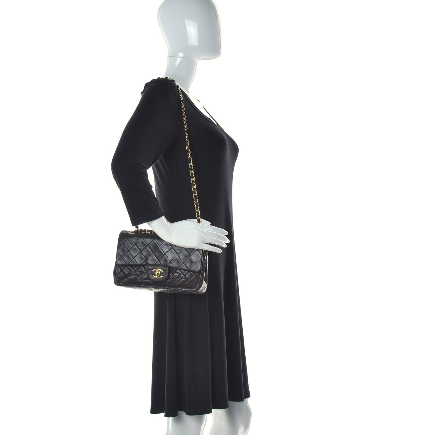 Lambskin Quilted Small Double Flap Black