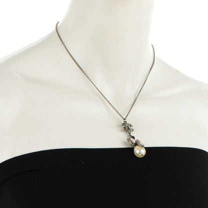 Chanel Enamel Pearl CC Pendant Necklace Silver 2 of 5