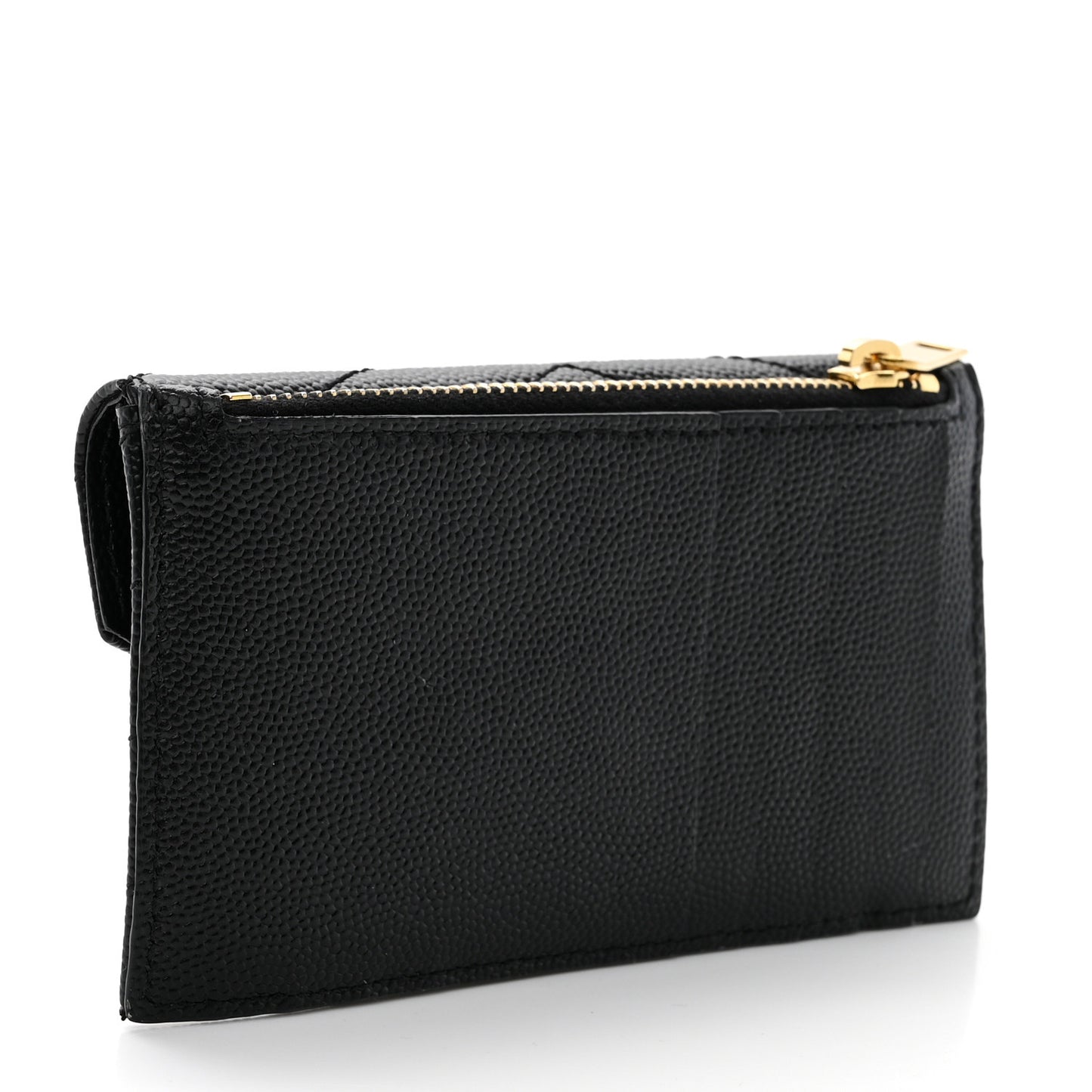 SAINT LAURENT Grain De Poudre Matelasse Chevron Monogram Compact Wallet Black