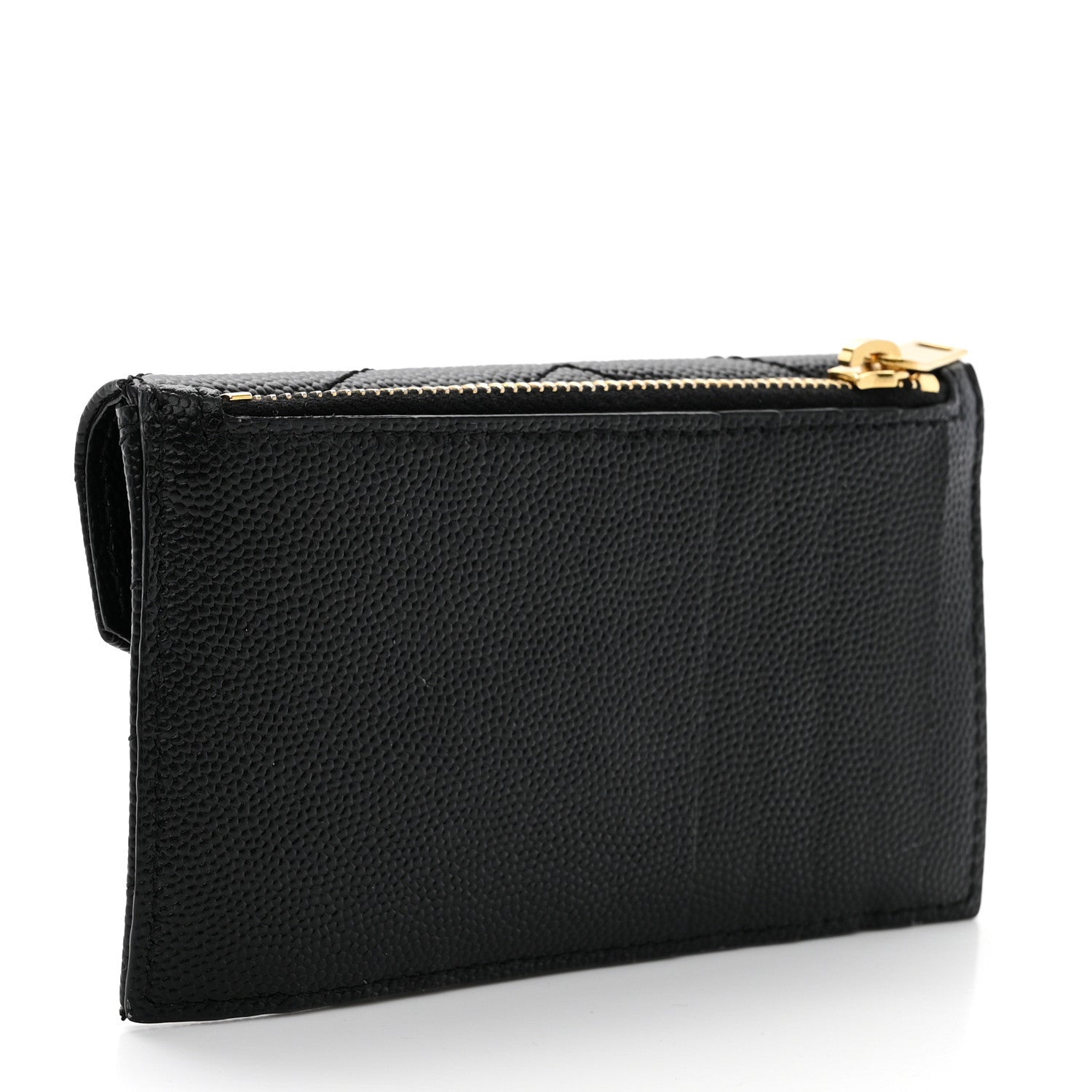 Saint Laurent SAINT LAURENT Grain De Poudre Matelasse Chevron Monogram Compact Wallet Black 3 of 14