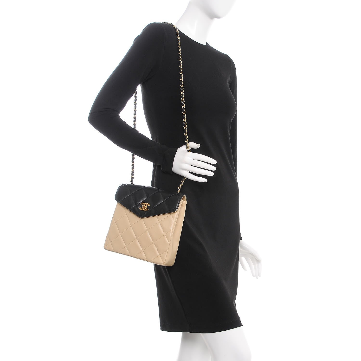 Chanel Lambskin Quilted Bi-Color Flap Beige Black 2 of 12