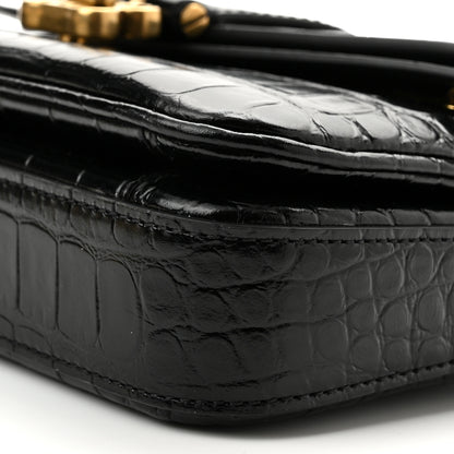 Balenciaga Shiny Super Supple Calfskin Crocodile Embossed Minister Flap Bag XS Black 9 of 10