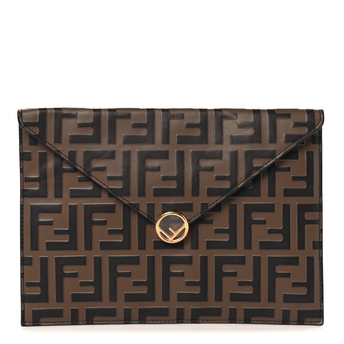 Vitello Soft F is Fendi Bi-Color FF 1974 Embossed Envelope Pouch Maya Black