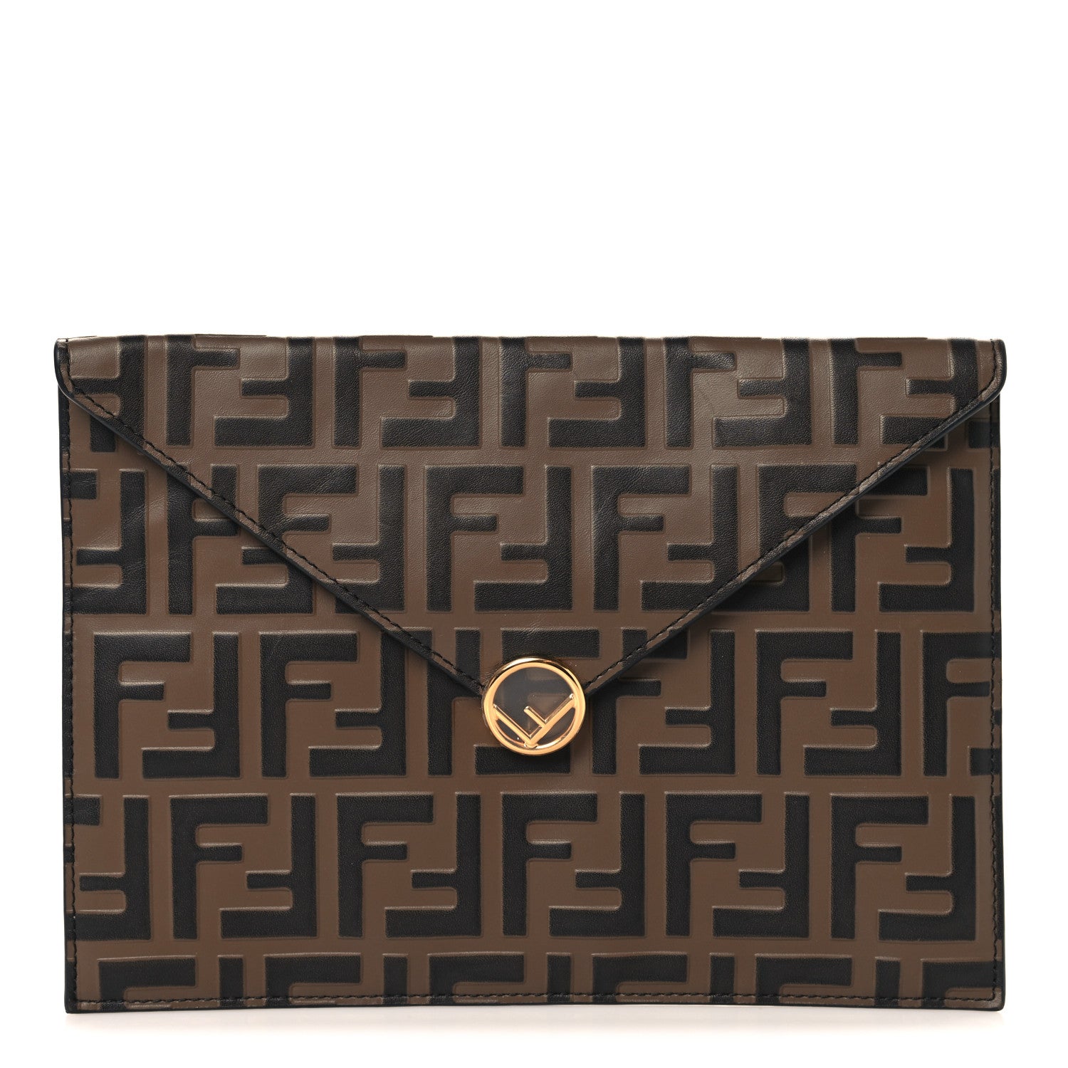 Fendi Vitello Soft F is Fendi Bi-Color FF 1974 Embossed Envelope Pouch Maya Black 1 of 8