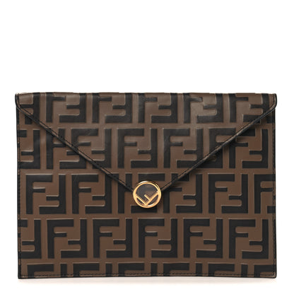 Fendi Vitello Soft F is Fendi Bi-Color FF 1974 Embossed Envelope Pouch Maya Black 1 of 8