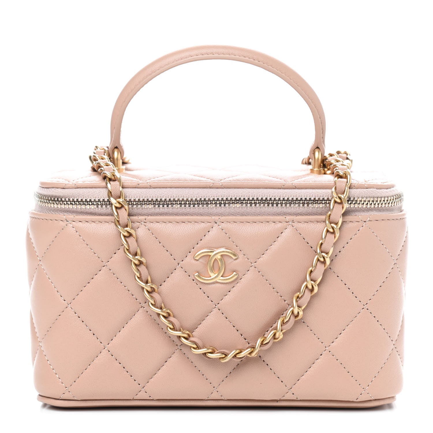 Chanel Lambskin Quilted Small Top Handle Vanity Case With Chain Beige 1 of 9