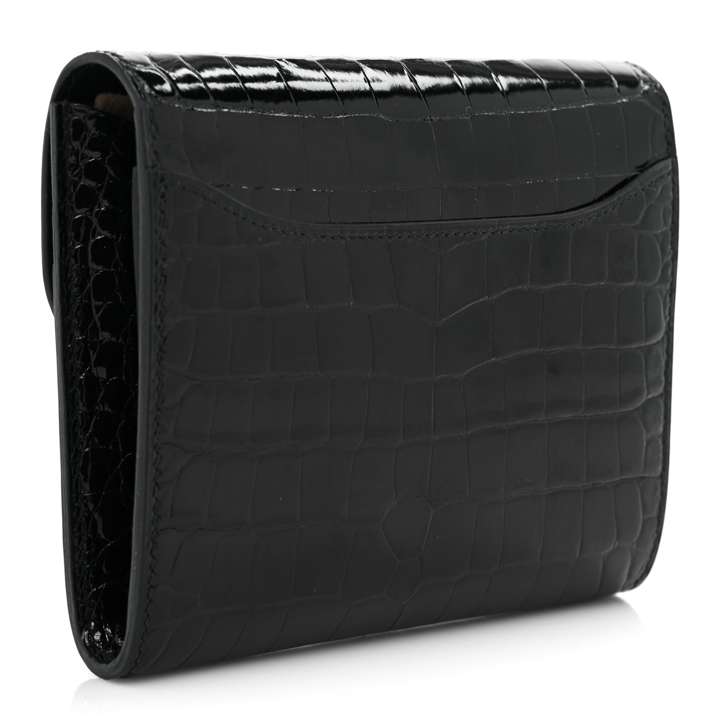 Shiny Alligator Constance Short Wallet Black