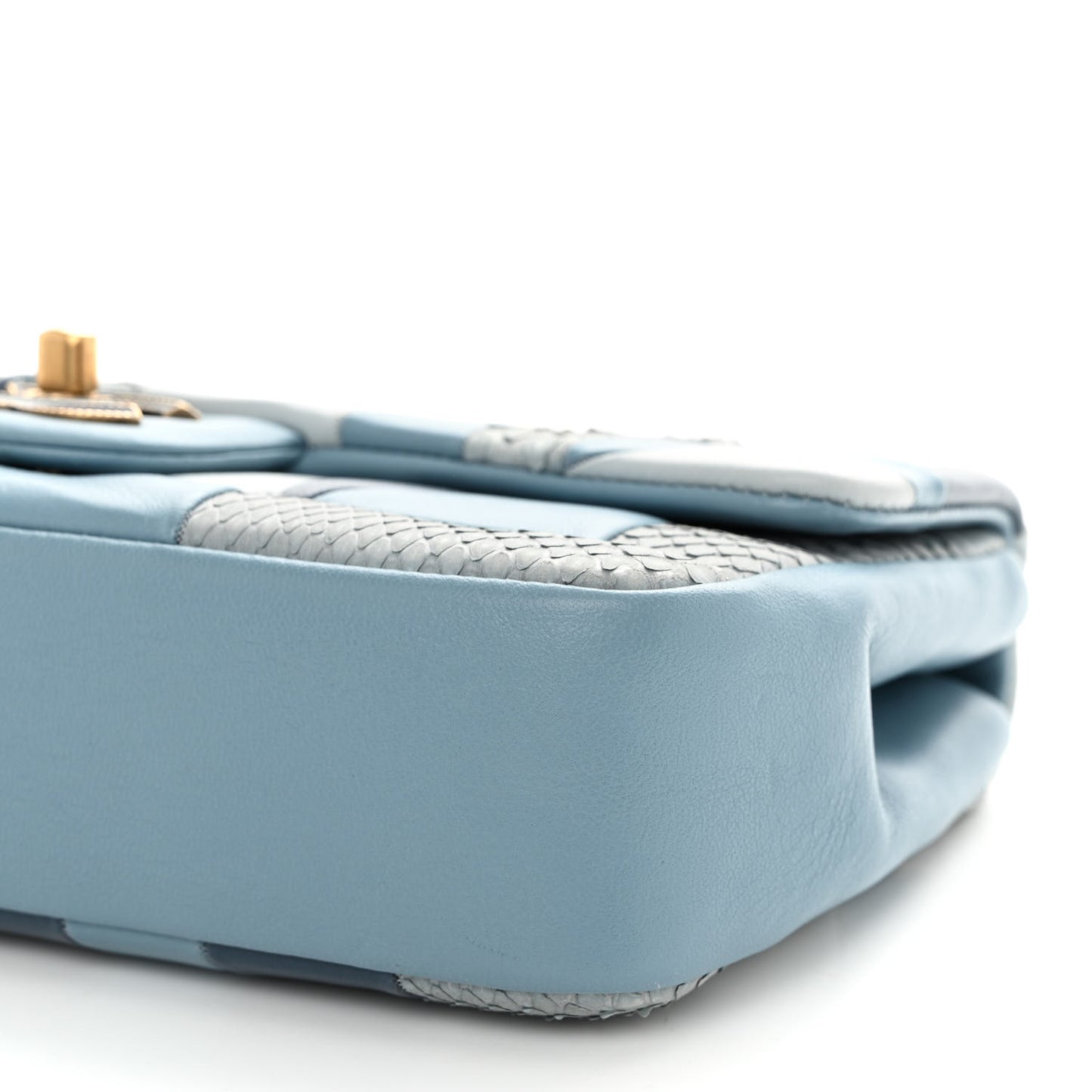 Snakeskin Lambskin Patchwork Small Flap Blue