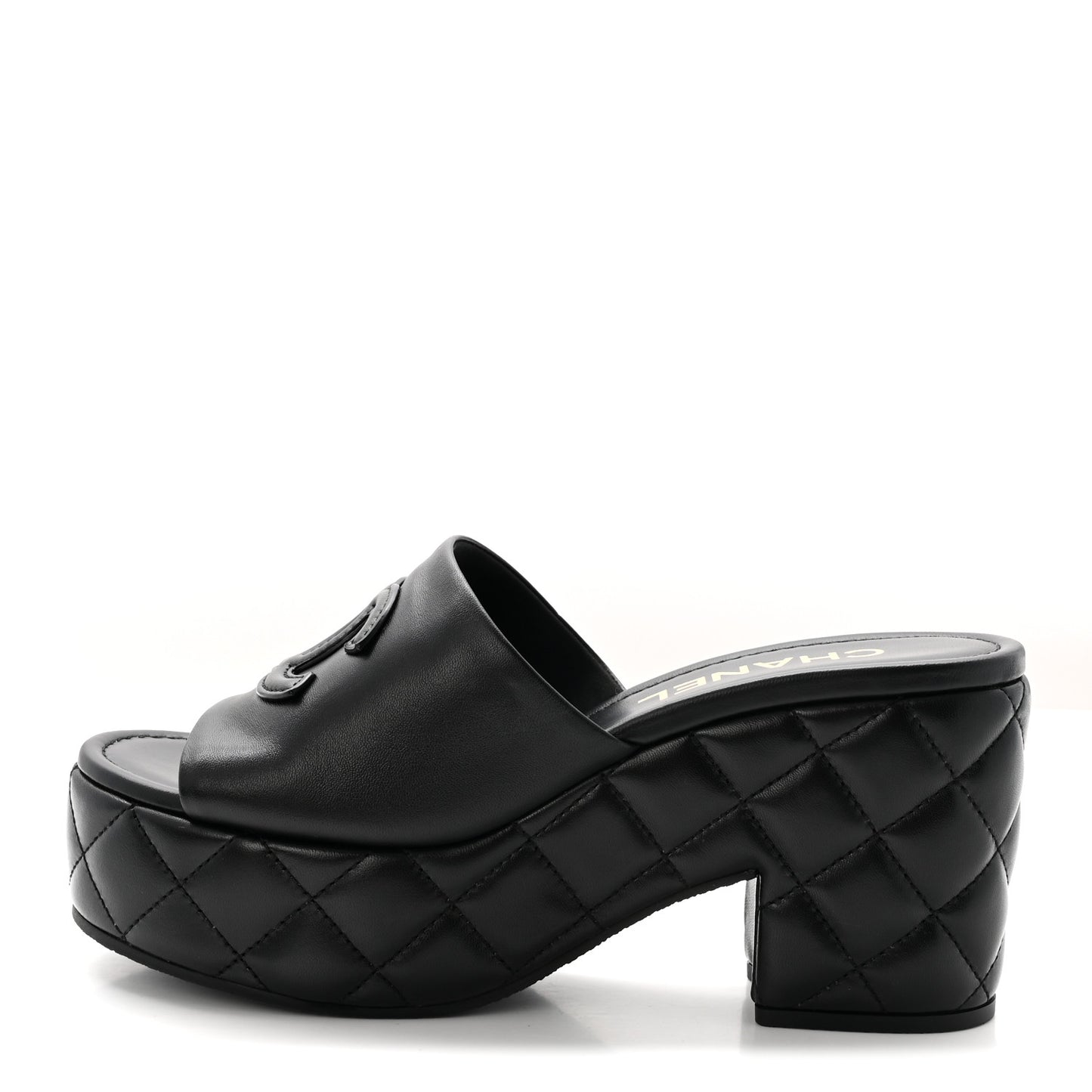 Lambskin Quilted CC Platform Mules 40 Black
