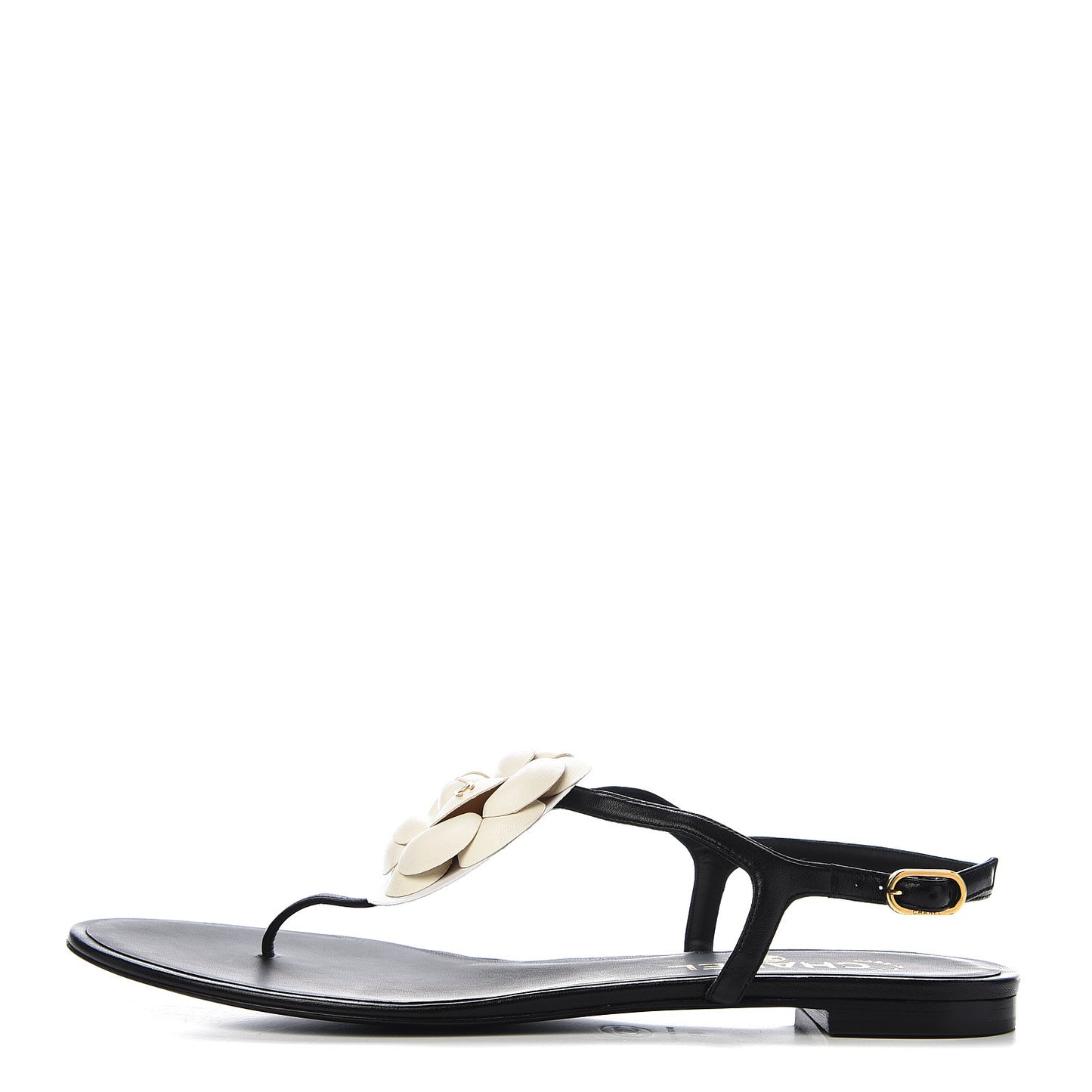 Lambskin Camellia Thong Sandals 41 Black White