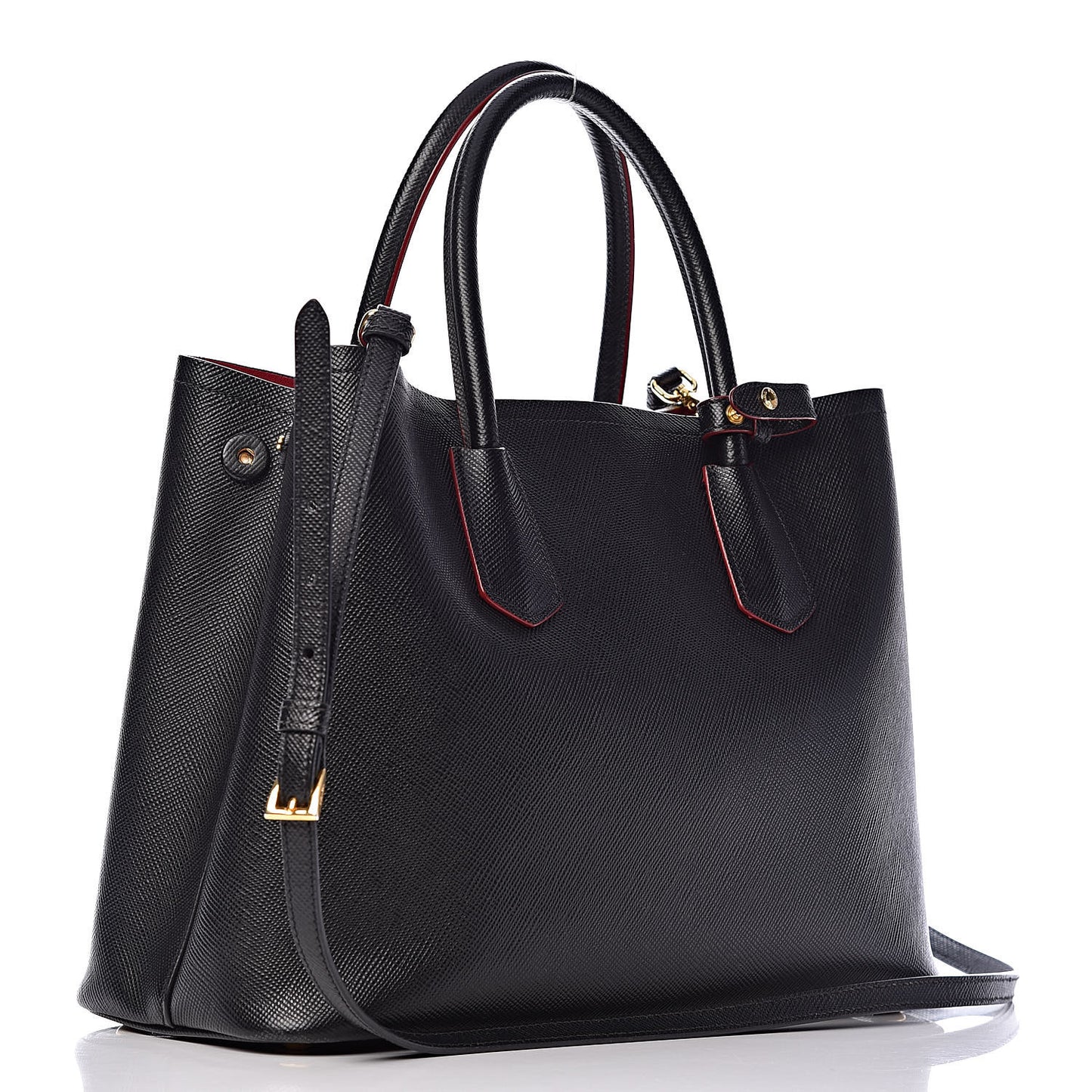 Saffiano Cuir Medium Double Bag Black Fuoco