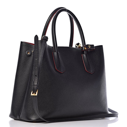 Prada Saffiano Cuir Medium Double Bag Black Fuoco 3 of 18