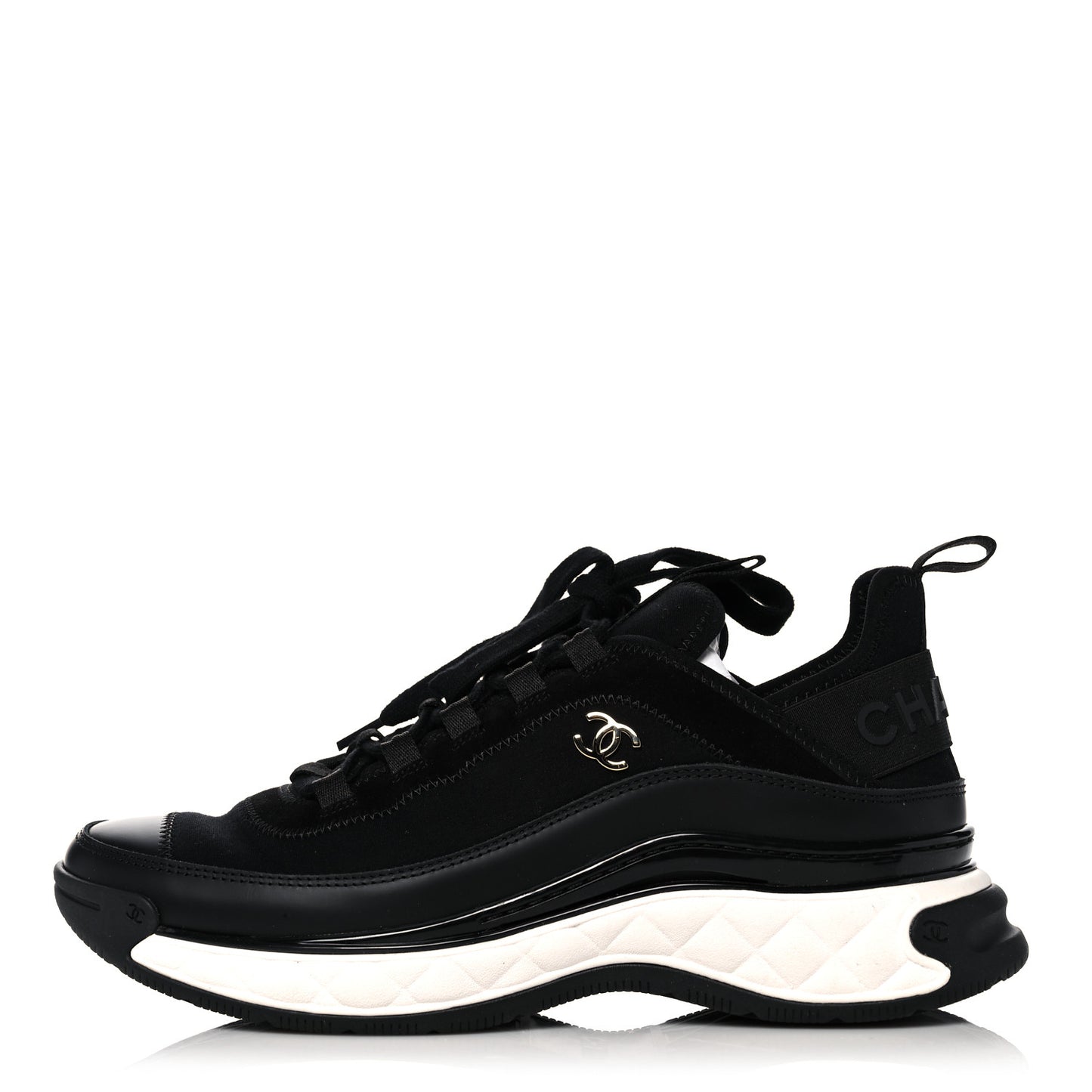 Velvet Calfskin Mixed Fibers CC Sneakers 38.5 Black