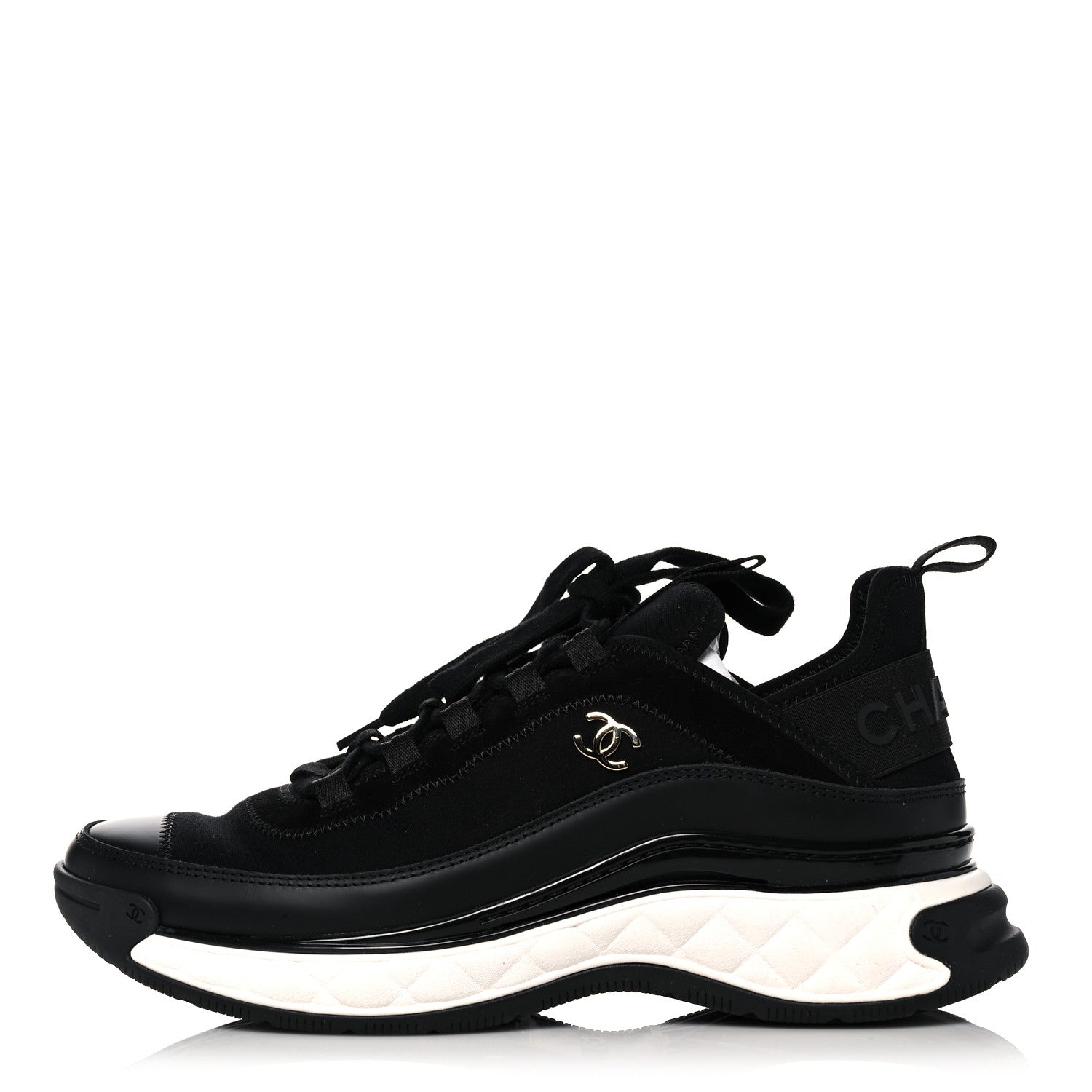 Chanel Velvet Calfskin Mixed Fibers CC Sneakers 38.5 Black 1 of 9