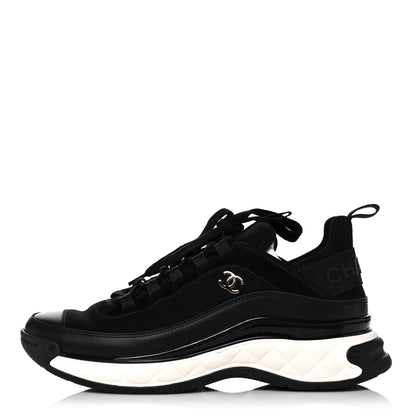 Chanel Velvet Calfskin Mixed Fibers CC Sneakers 38.5 Black 1 of 9