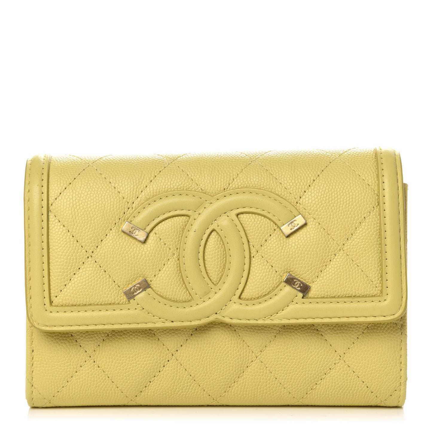 Caviar Quilted Medium Filigree Flap Wallet Yellow