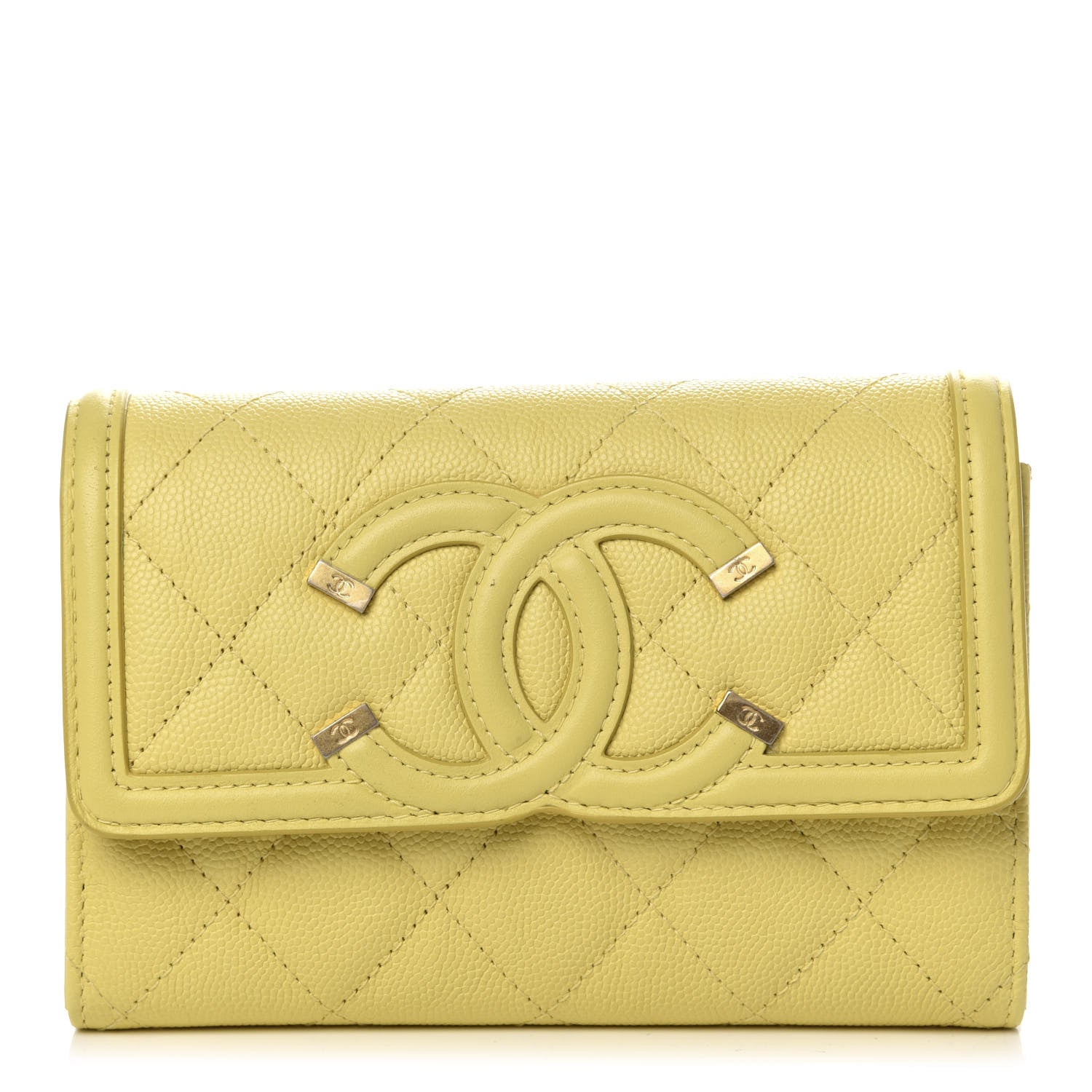 Chanel Caviar Quilted Medium Filigree Flap Wallet Yellow 1 of 9