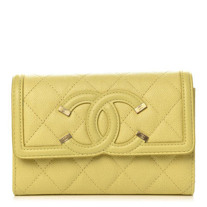 Chanel Caviar Quilted Medium Filigree Flap Wallet Yellow 1 of 9