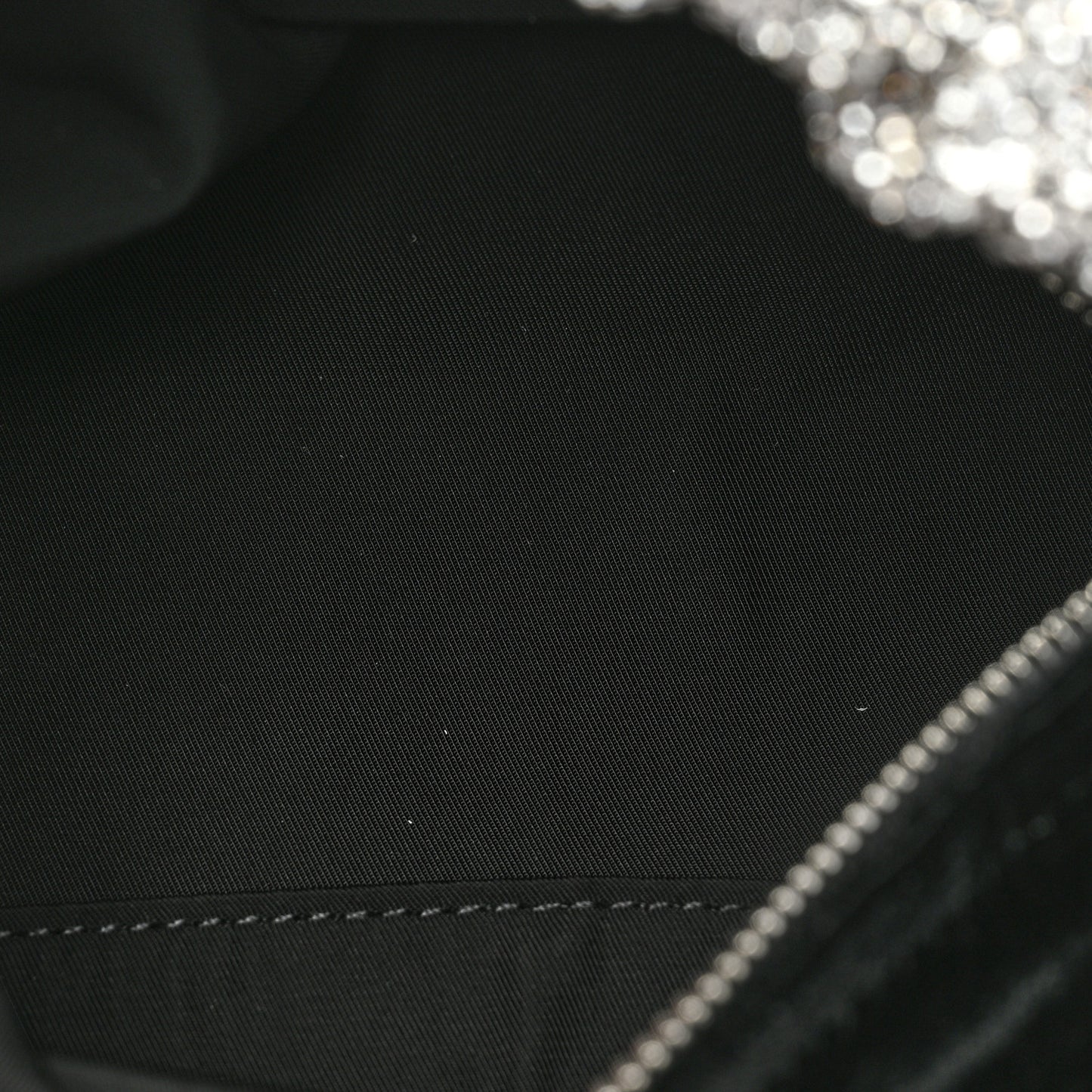 Velvet Crystal Rhinestone Mini Scrunchie Bag Black Silver