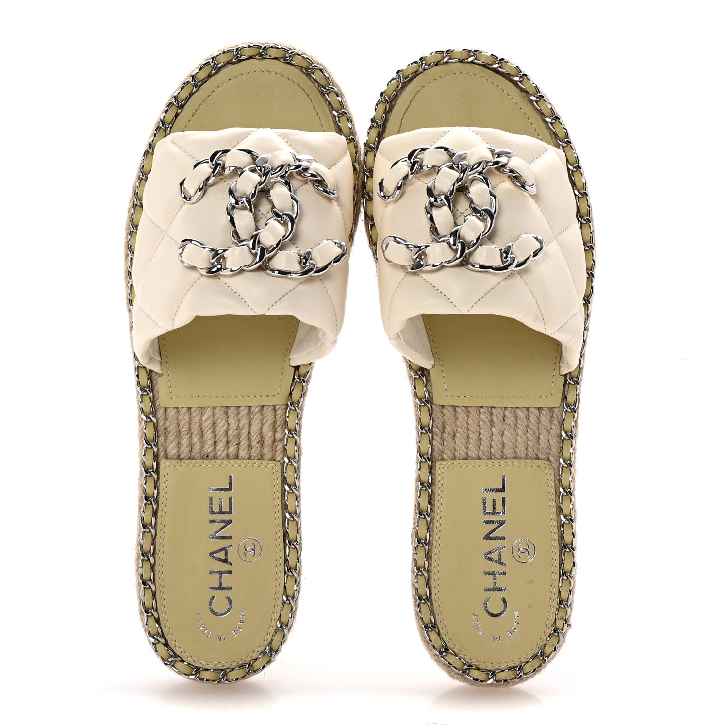 Chanel Lambskin Quilted CC Chain Espadrille Mules 37 White 2 of 10