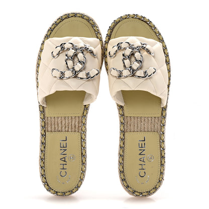 Chanel Lambskin Quilted CC Chain Espadrille Mules 37 White 2 of 10