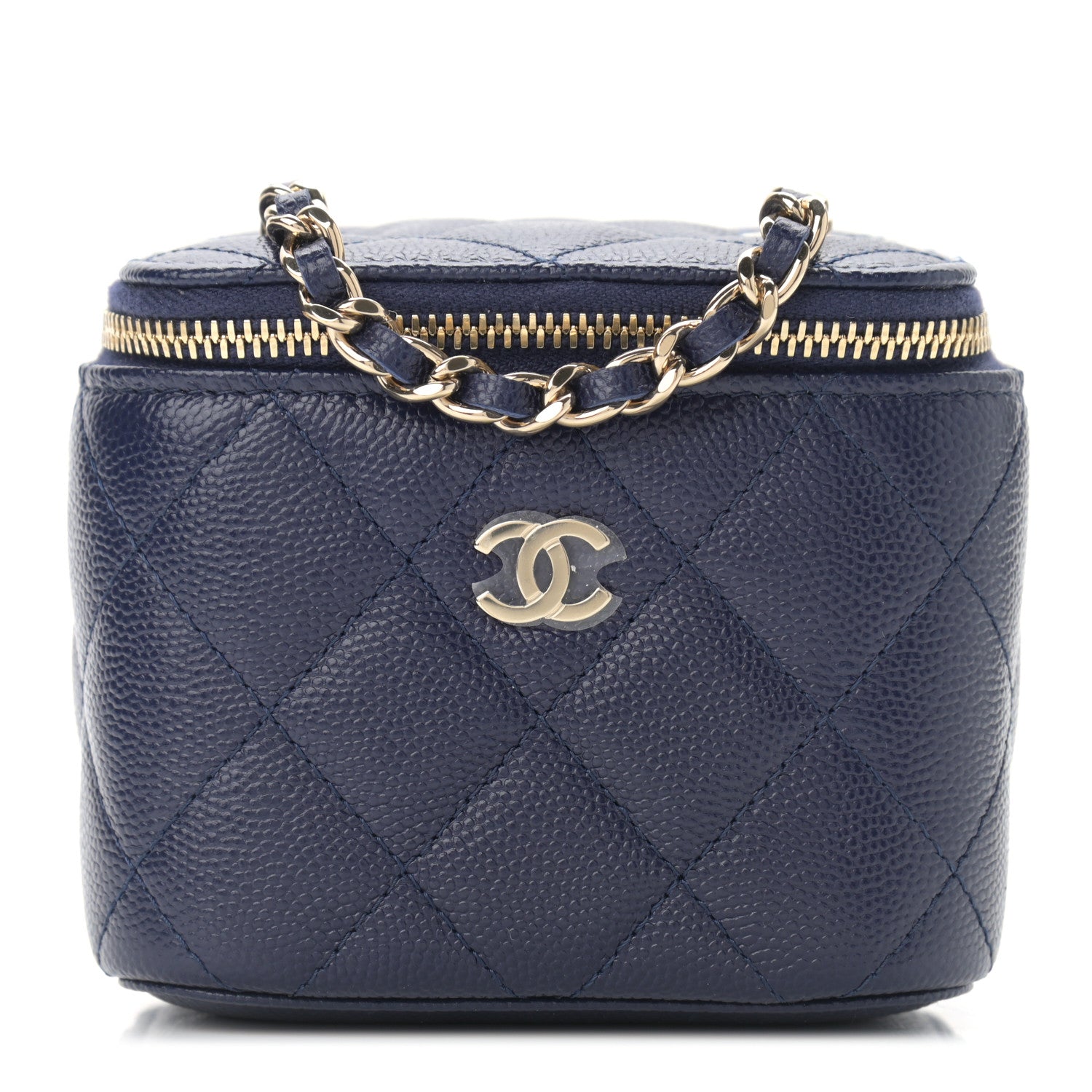 Chanel Caviar Quilted Mini Vanity Case With Chain Navy Blue 1 of 11